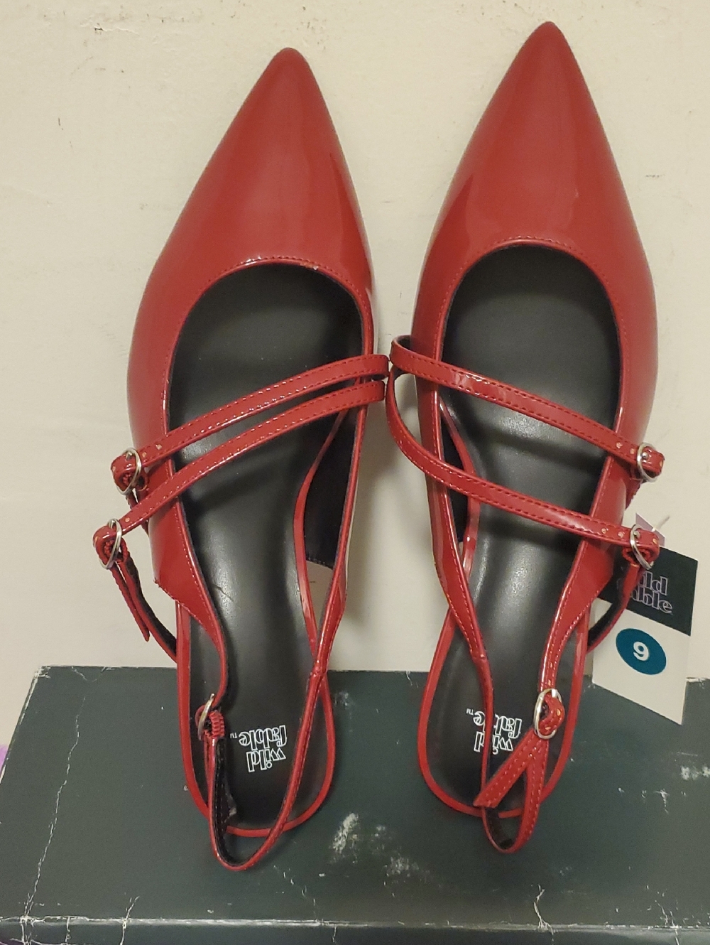 wild fable Red Pointed-Toe Double-Strap Mary Jane Flats